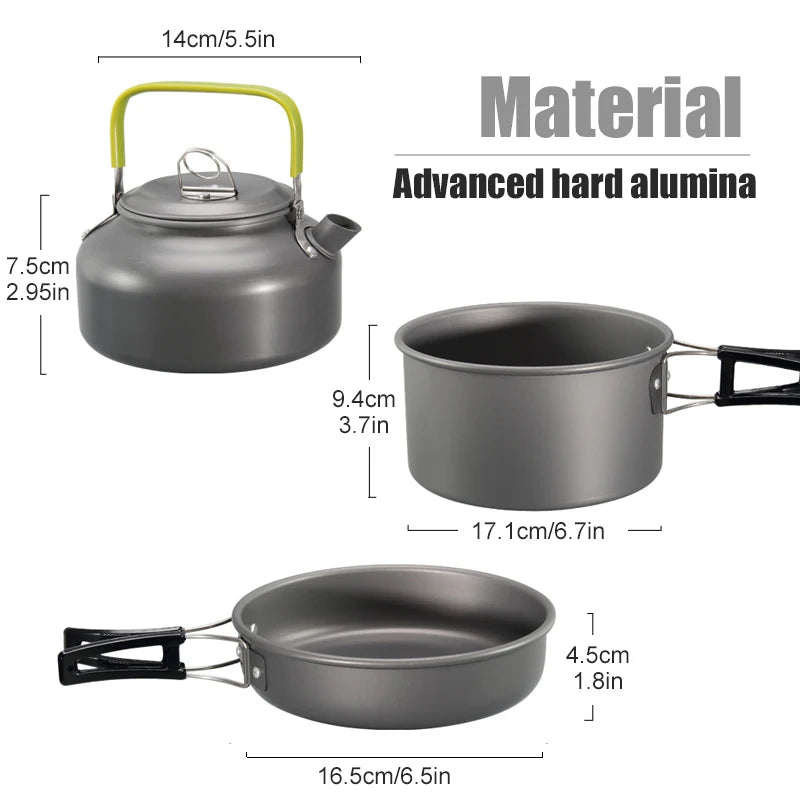 Kookset van hard geanodiseerd aluminium met afmetingen