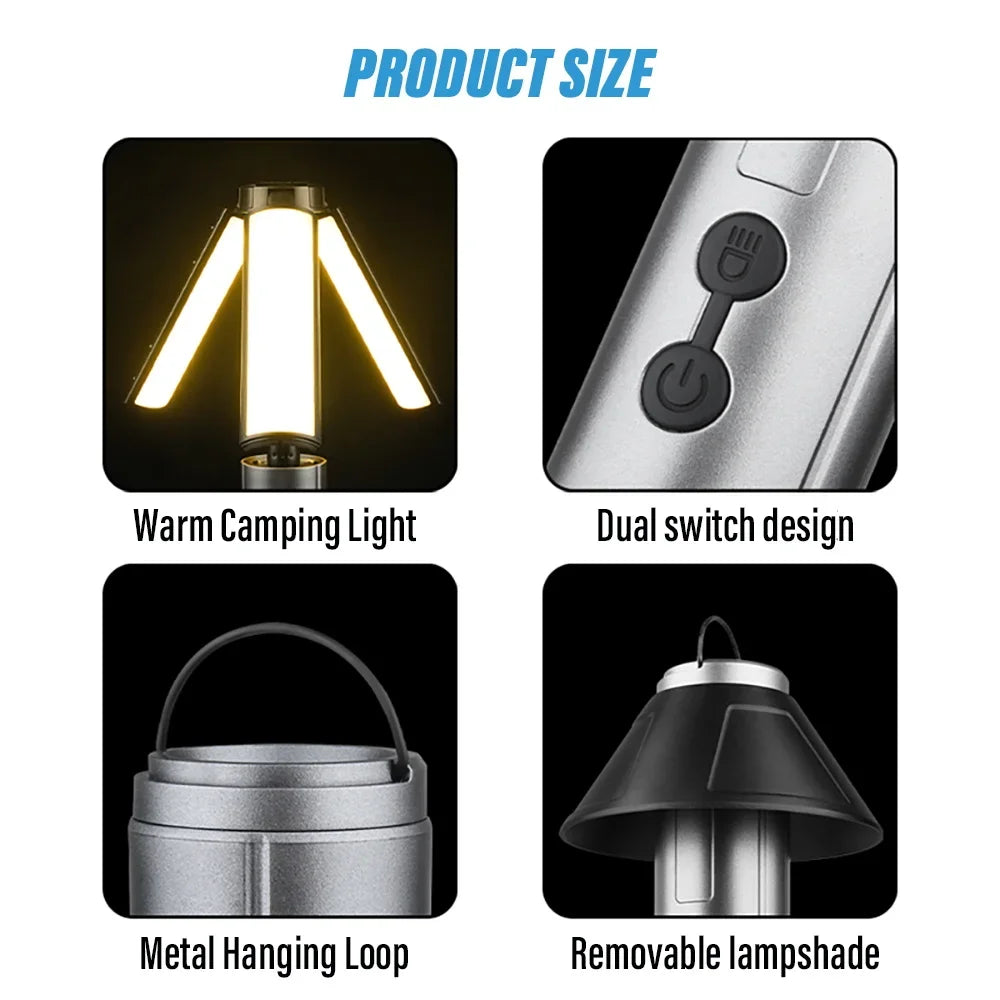 Produktgröße und Lichtmodi der Shustar-Campinglampe