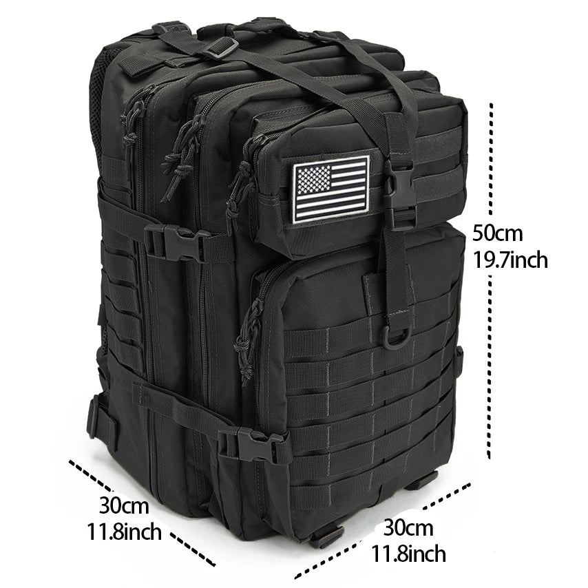 Buck Out Bag 50L in zwart met afmetingen