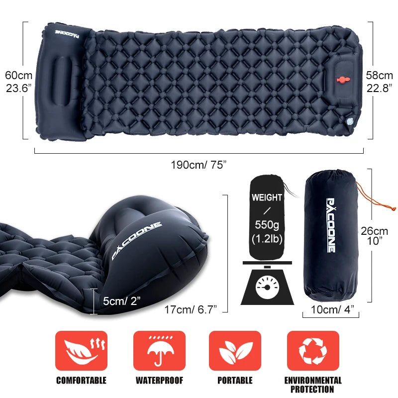 PACOONE | Opblaasbaar matras met ingebouwde inflatiepomp - Alfa Survival