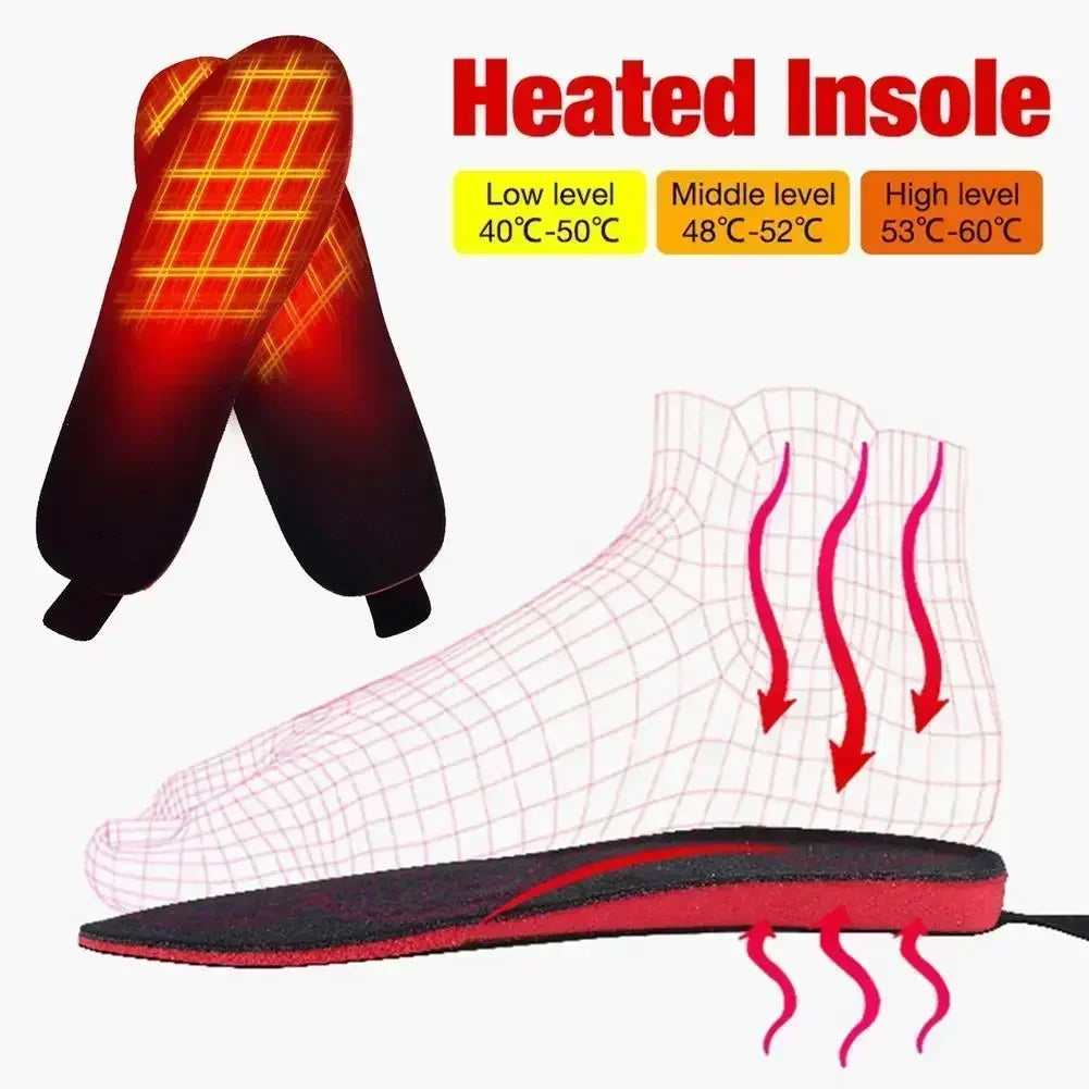 Verwarmde inlegzolen in een schoen met warmtestanden