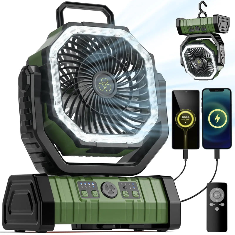 Oplaadbare Campingventilator met LED-licht – 20.000 mAh