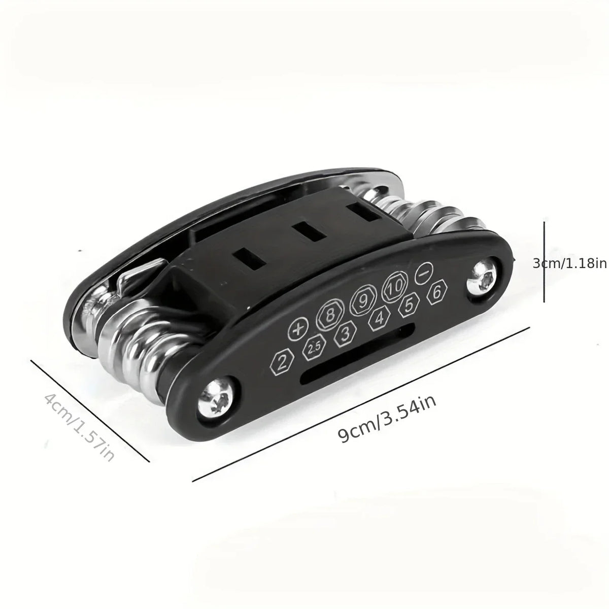 Ingeklapte multitool met afmetingen