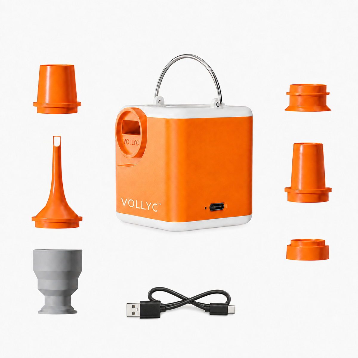 VOLLYC-Vakuumpumpe mit sechs Aufsätzen und USB-C-Kabel