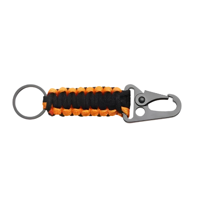 Black and orange paracord keychain with carabiner