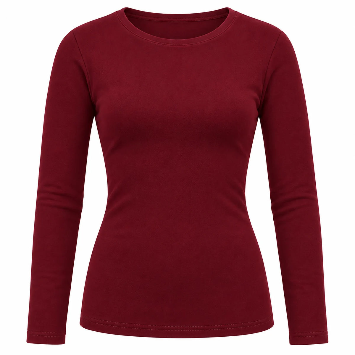 Thermoshirt dames bordeauxrood - voorkant met ronde hals