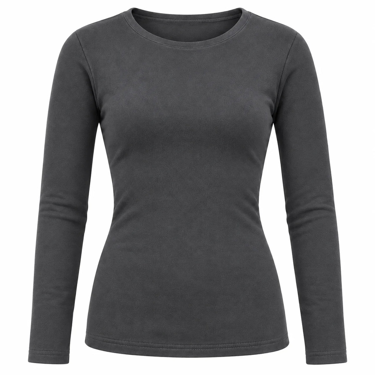 Thermoshirt dames donkergrijs - voorkant met ronde hals