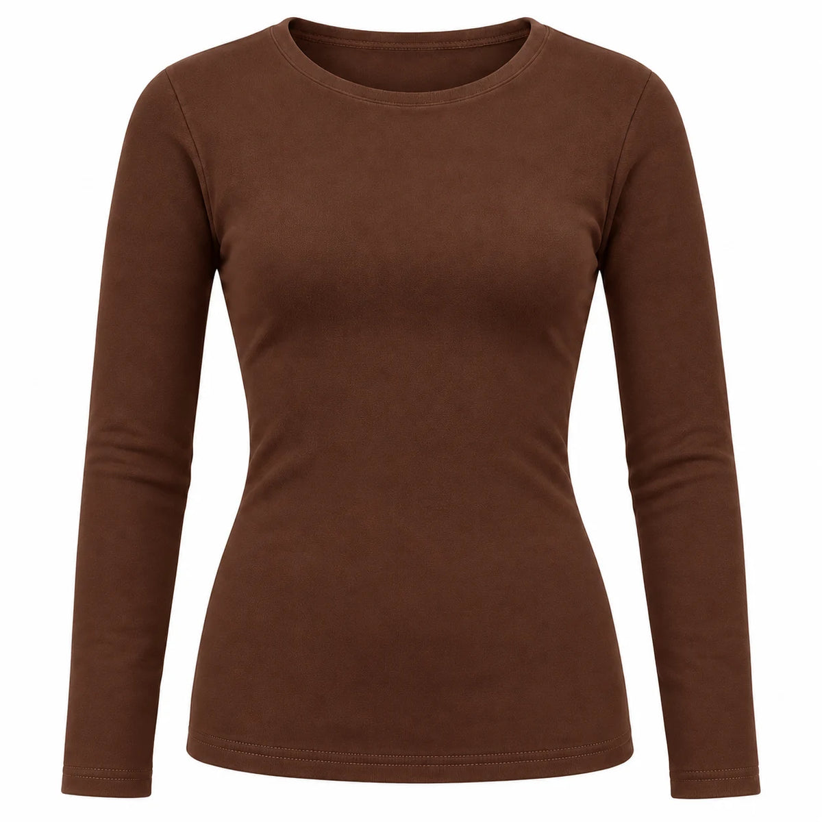 Thermoshirt dames koffiebruin - voorkant met ronde hals