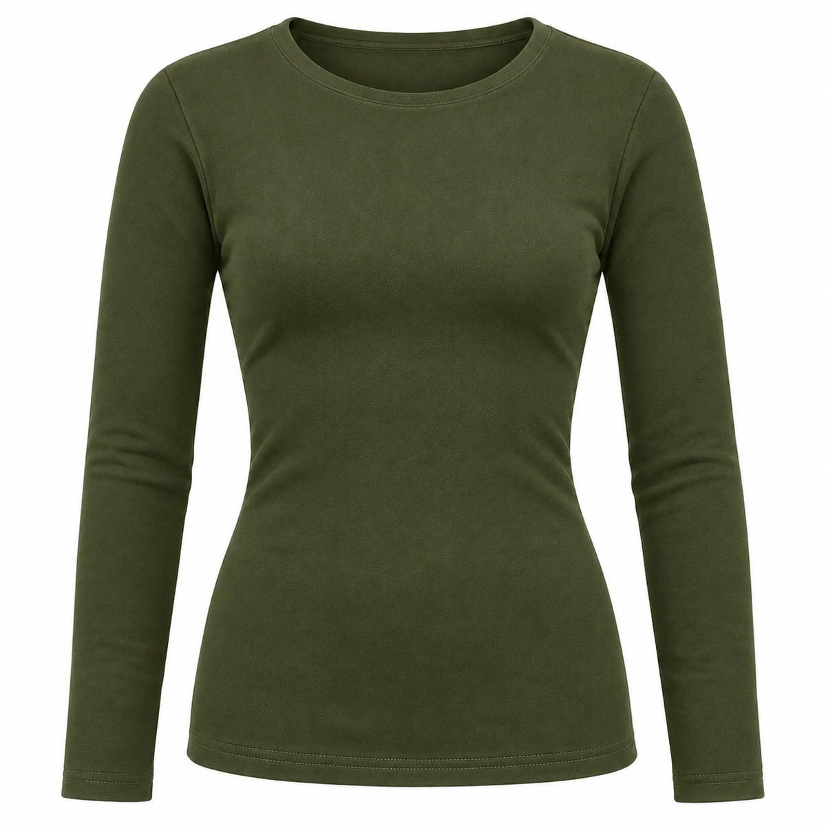 Thermoshirt dames legergroen - voorkant met ronde hals