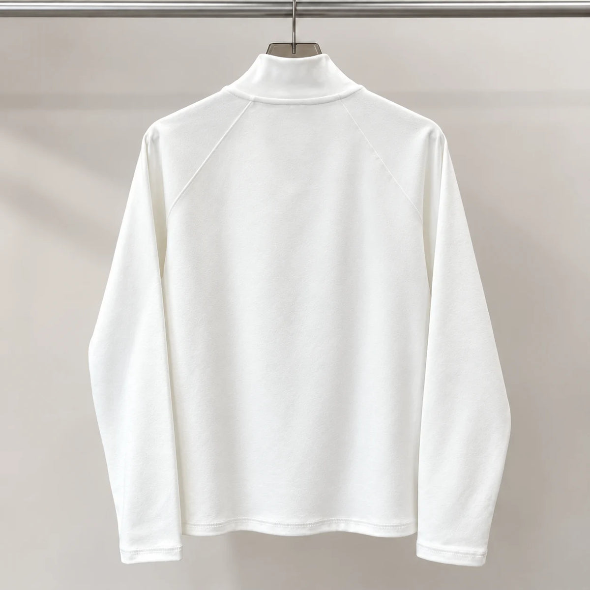 Wit half zip fleece sweatshirt voor heren – achterkant met raglannaden