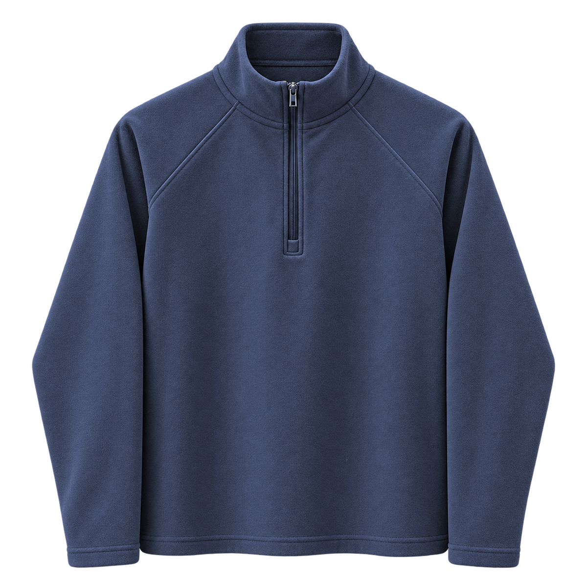 Donkerblauw heren half zip fleece sweatshirt met korte rits – gladde fleece, vooraanzicht