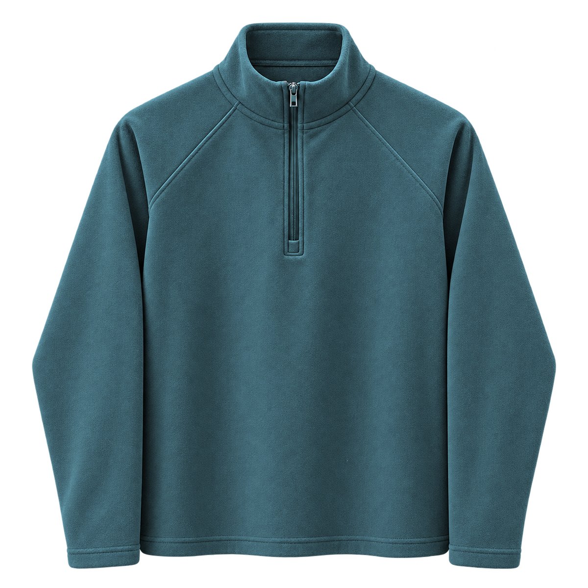 Petrolgroen heren half zip fleece sweatshirt met korte rits – gladde fleece, vooraanzicht