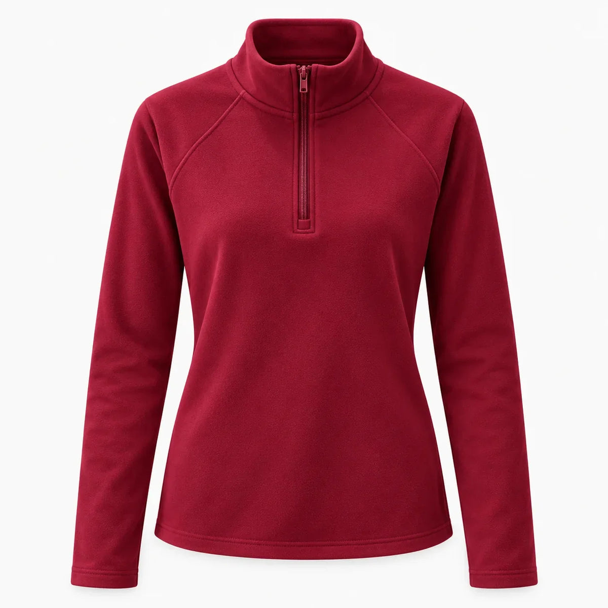 Fleece half-zip dames – bordeauxrood, voorkant