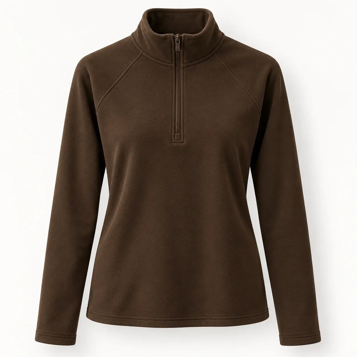 Fleece half-zip dames – donkerbruin, voorkant