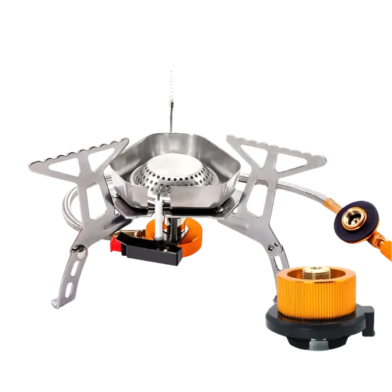 Foldable mini stove with gas burner on a gas canister
