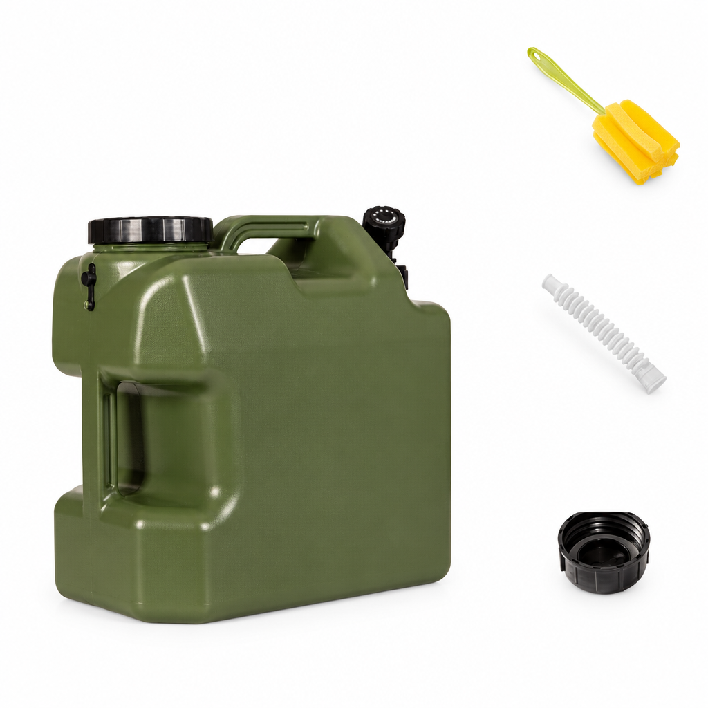 Waterjerrycan 18 liter met schoonmaakborstel, verlengslangetje en reservedop