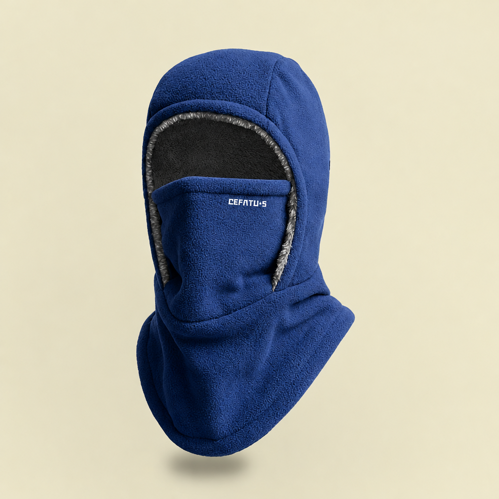 Blauwe fleece bivakmuts met mondmasker