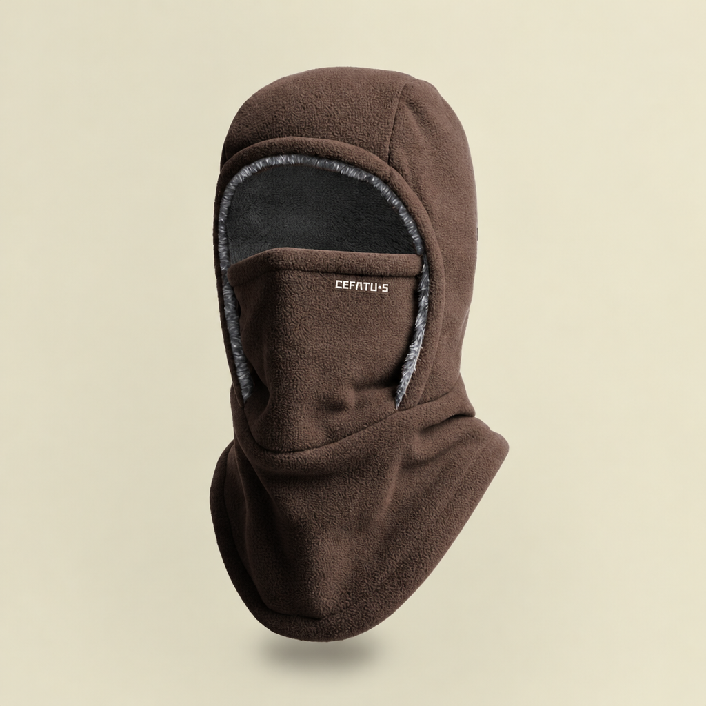 Bruine fleece bivakmuts met mondmasker