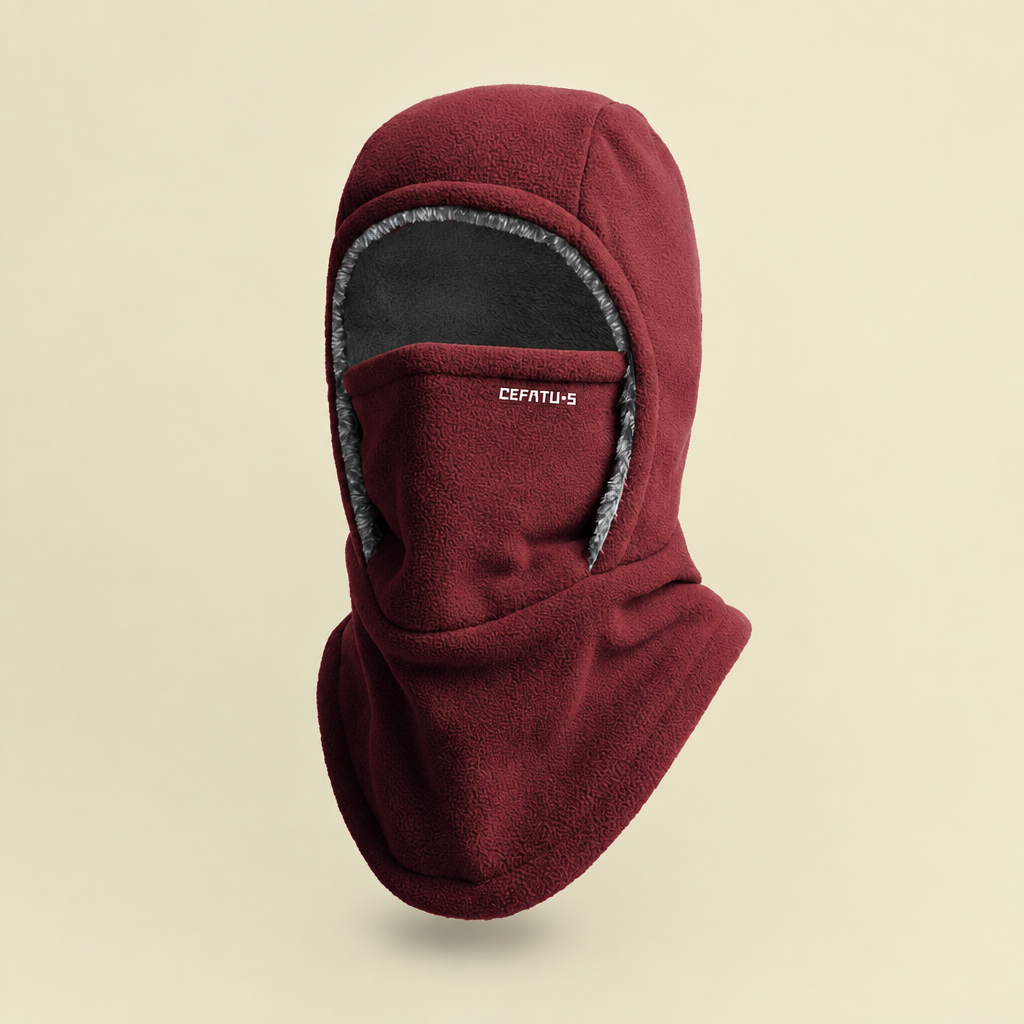 Wijnrode fleece bivakmuts met mondmasker