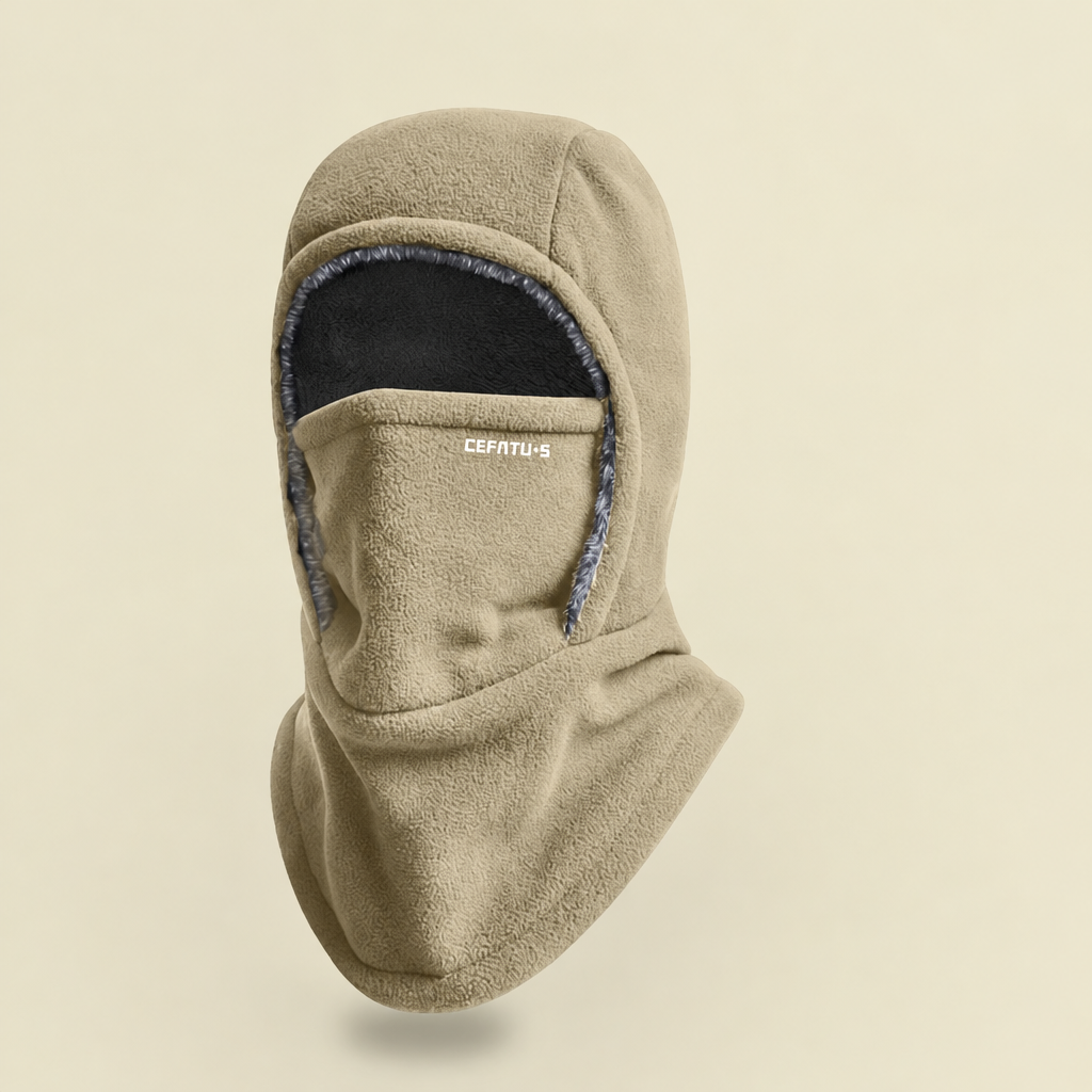 Khaki fleece bivakmuts met mondmasker
