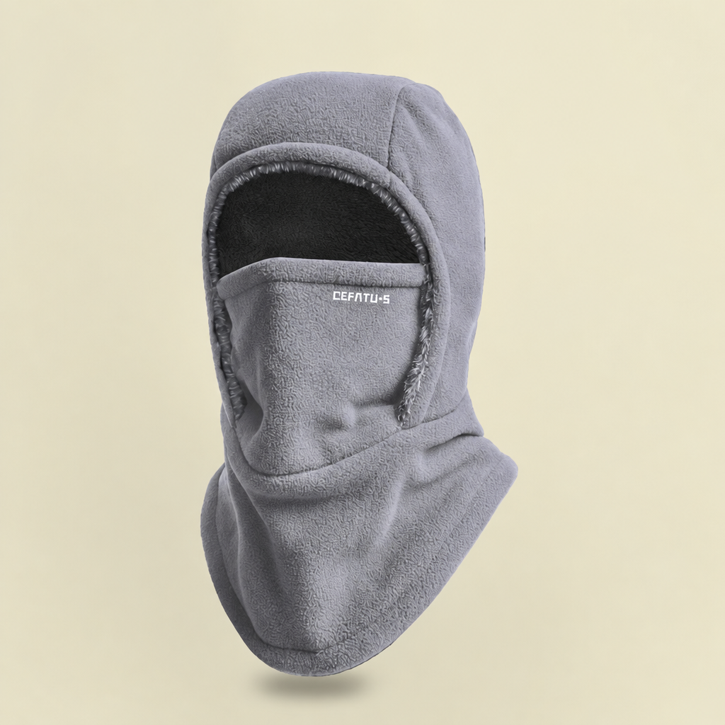 Grijze fleece bivakmuts met mondmasker