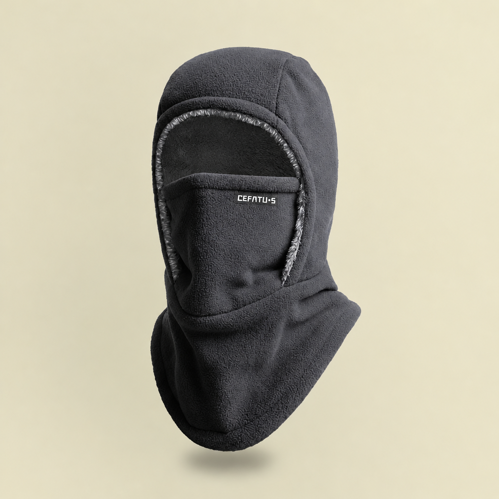 Donkergrijze fleece bivakmuts met mondmasker