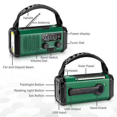 Emergency Radio Wind-Up and Solar Powered - Powerbank 10,000mAh Flashlight
