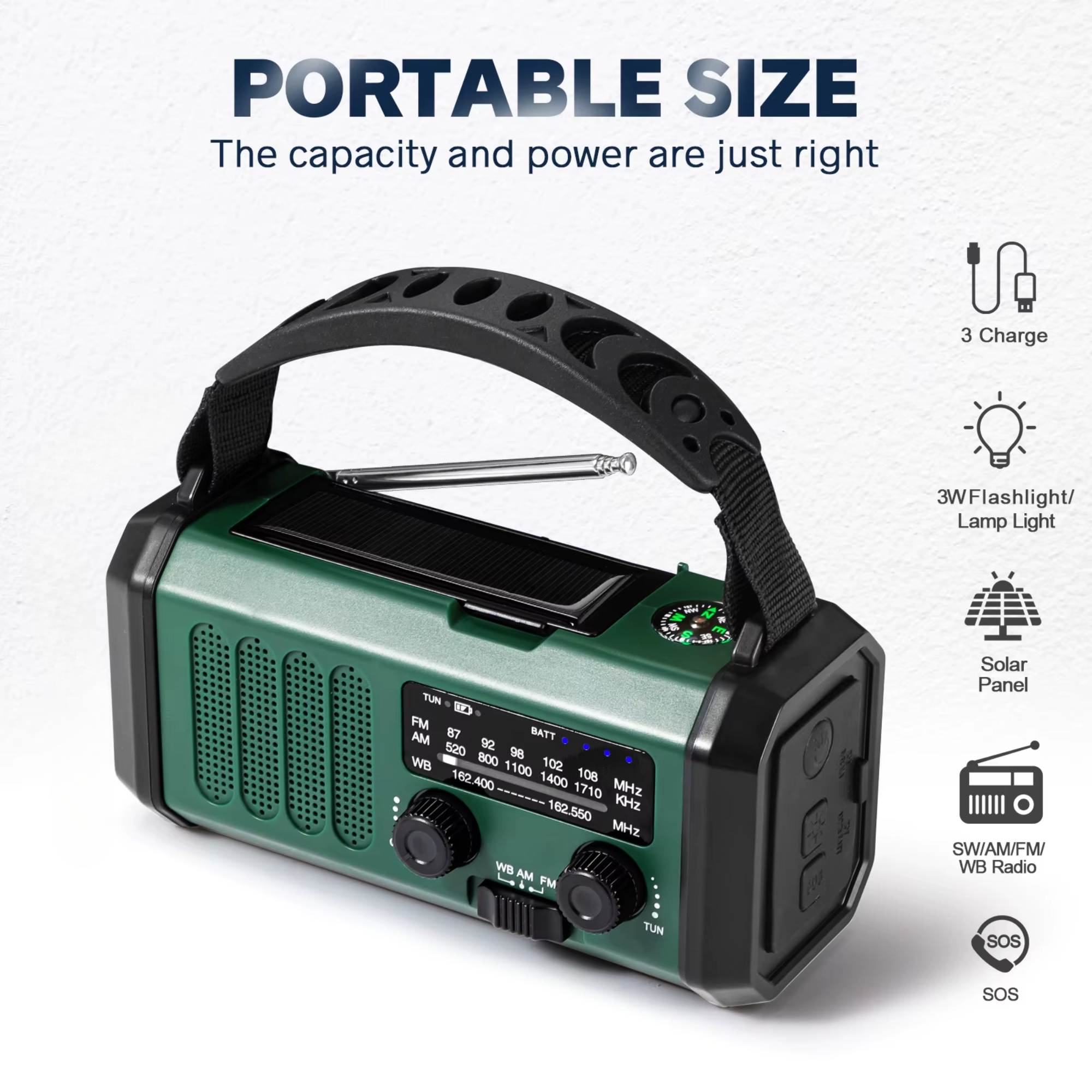 Emergency Radio Wind-Up and Solar Powered - Powerbank 10,000mAh Flashlight