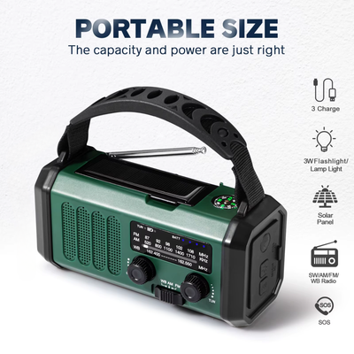 Emergency Radio Wind-Up and Solar Powered - Powerbank 10,000mAh Flashlight
