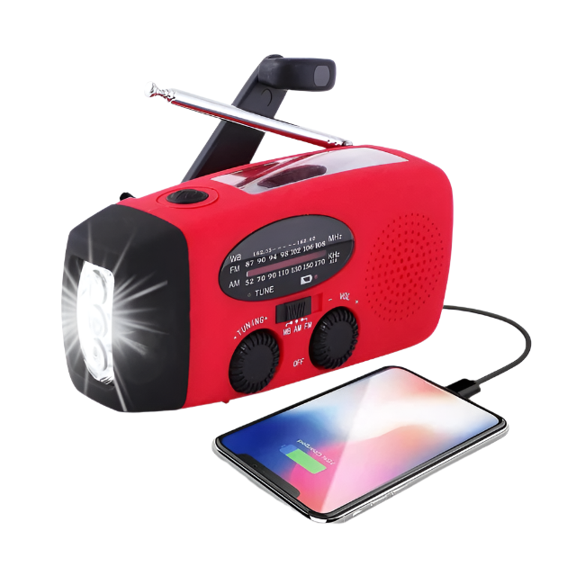 Noodradio met zaklamp en telefoon oplaadfunctie