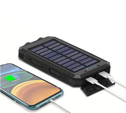 powerbank op zonne energie 20.000 mah met zaklamp en fast charge oplaadpoort type c of micro