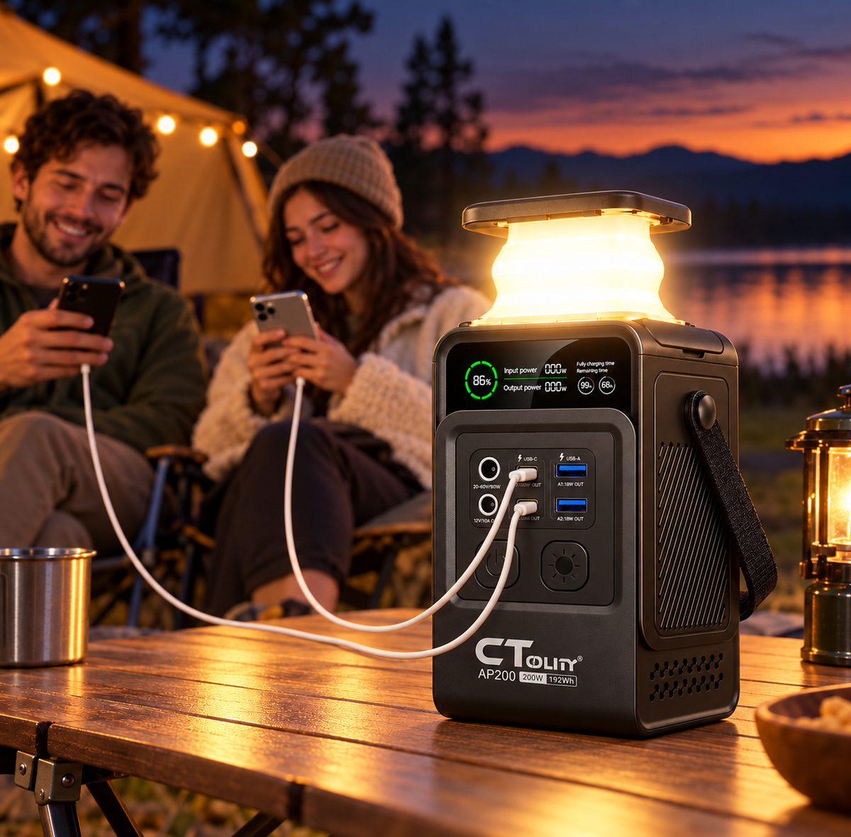 powerstation laad twee telefoons op outdoor