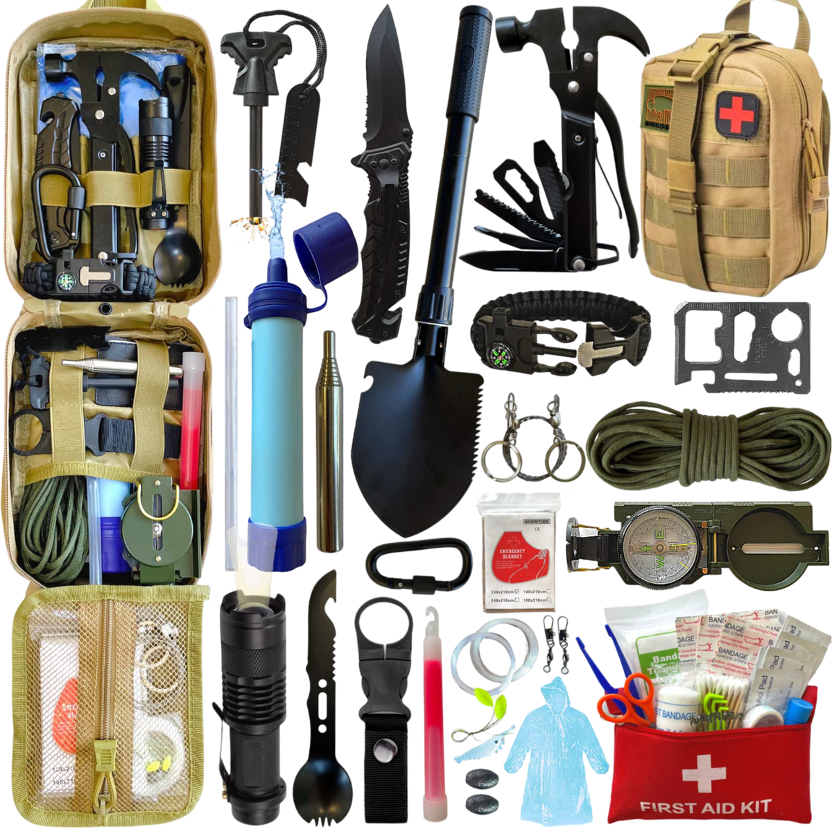 Ultimatives Notfallset Extra Large mit taktischem Rucksack und Wasserfilter