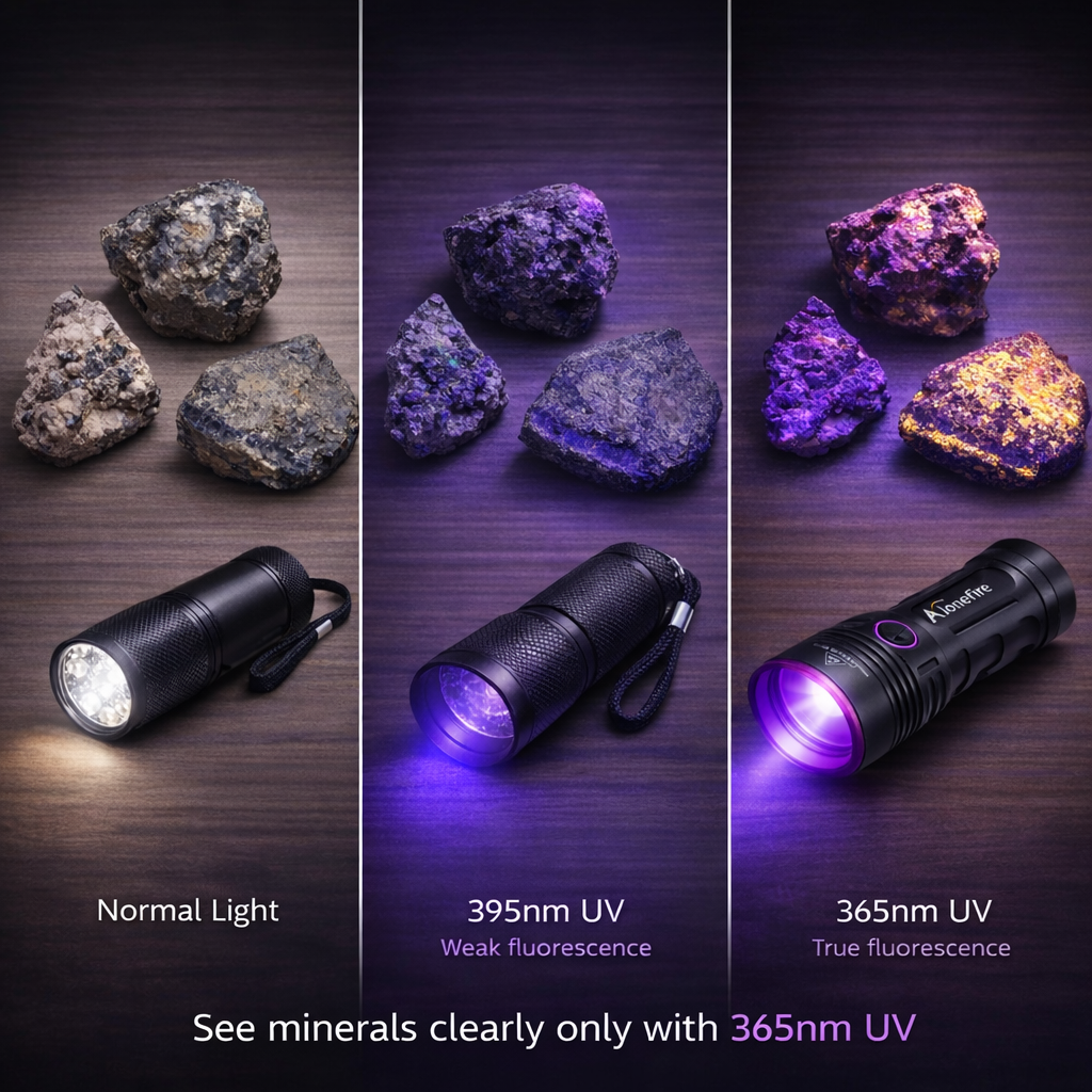 365 nm UV flashlight for inspecting minerals