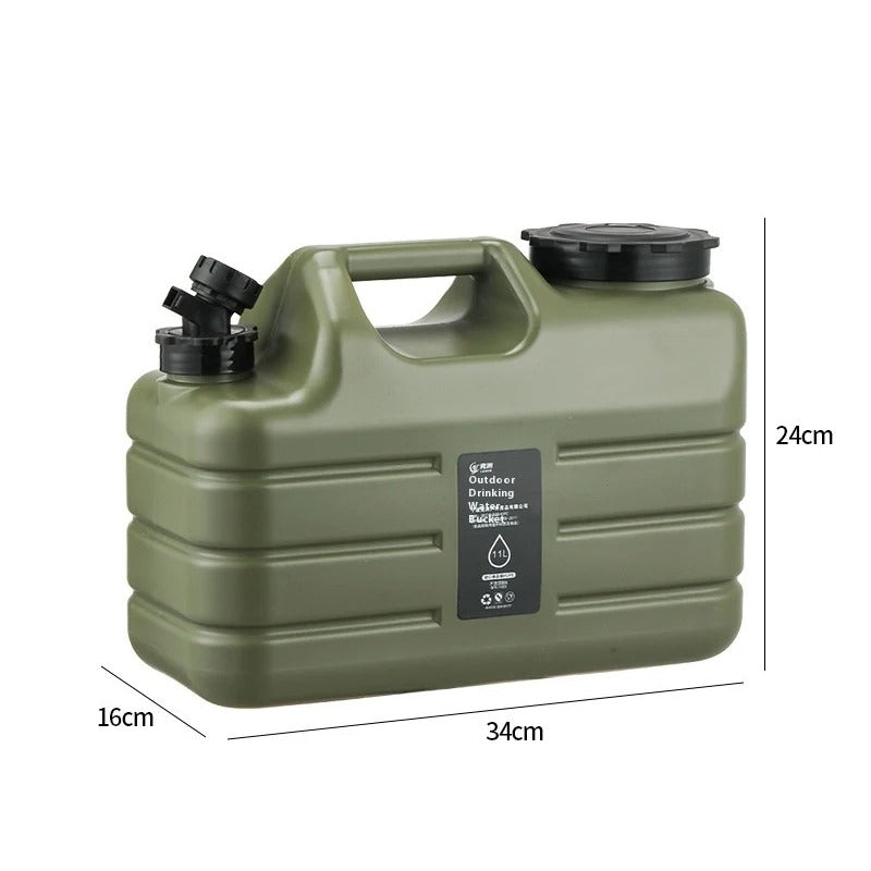 Legergroene waterjerrycan 11 liter met kraan, 34 × 16 × 24 cm