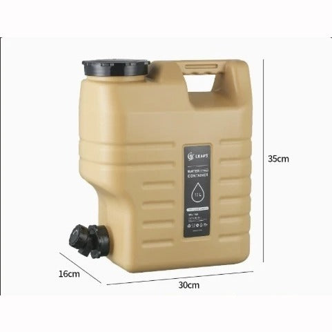 Khaki waterjerrycan 12 liter met ribbels en kraan, 30 × 16 × 35 cm